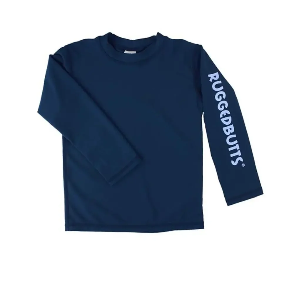 Rugged Butts Baby Toddler Boys Logo Long Sleeve Rash Guard Swim Top Navy Blue 3T
